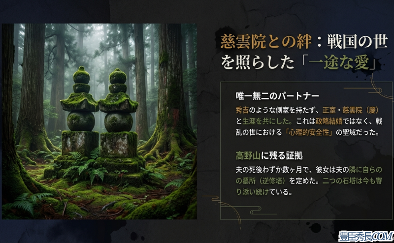 高野山奥之院の深い森の中で苔に覆われ、静かに寄り添い合う二つの五輪塔