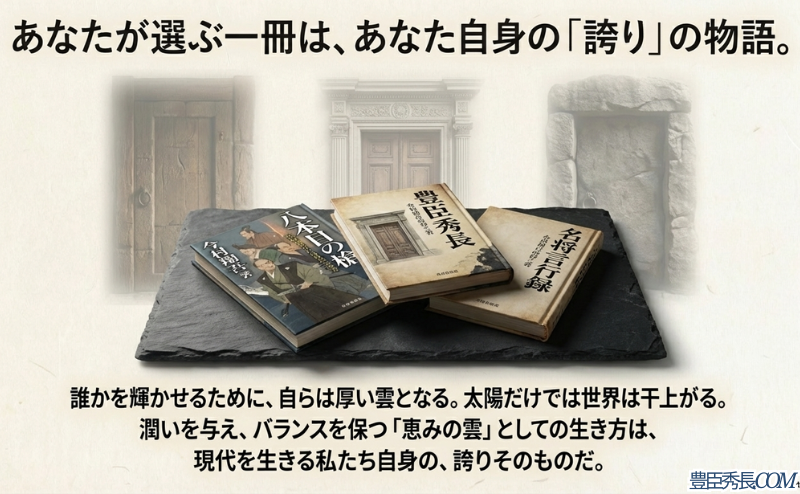 秀長の生き様を現代の私たちの誇りに結びつけ、最適な一冊への決意を促すスライド